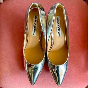 Karl Lagerfeld Paris Silver Stiletto Pumps. NWT